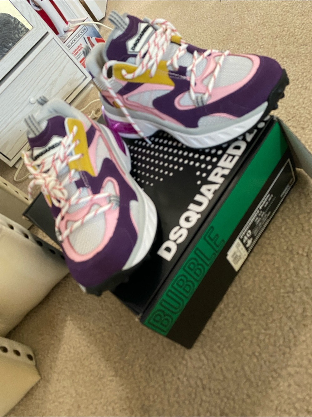 DSQUARED2 unisex Purple, Pink & Yellow Nabuk Calf Leather Mesh size 8.5